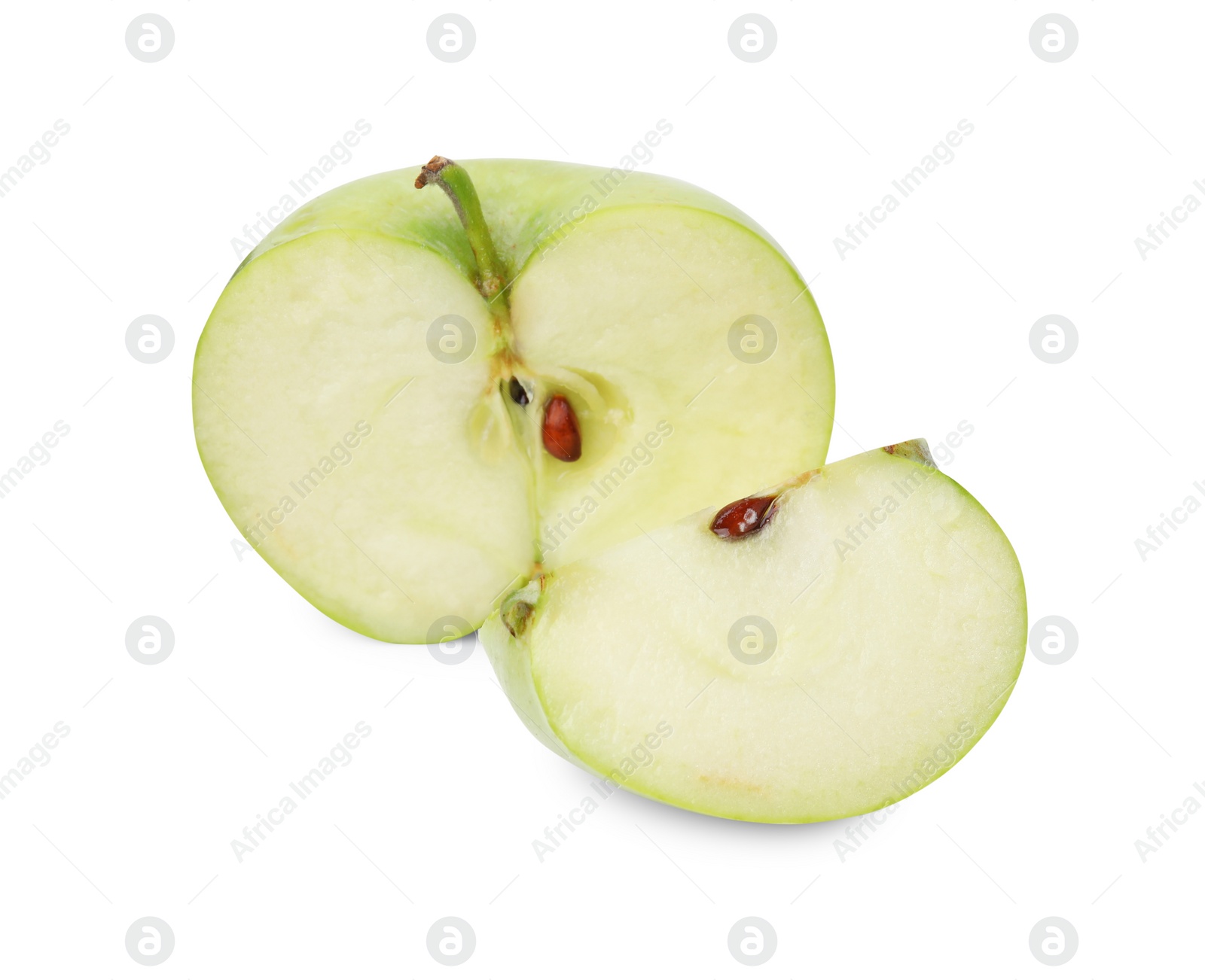 Photo of Pieces of ripe green apple isolated on white