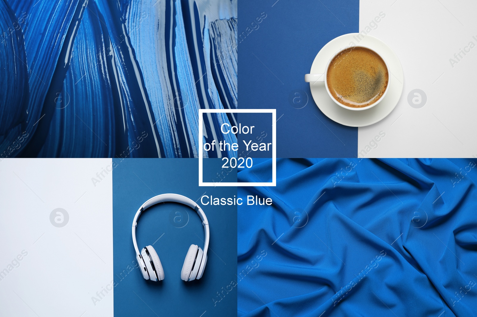 Image of Collage made with photos inspired by color of the year 2020 (Classic blue)