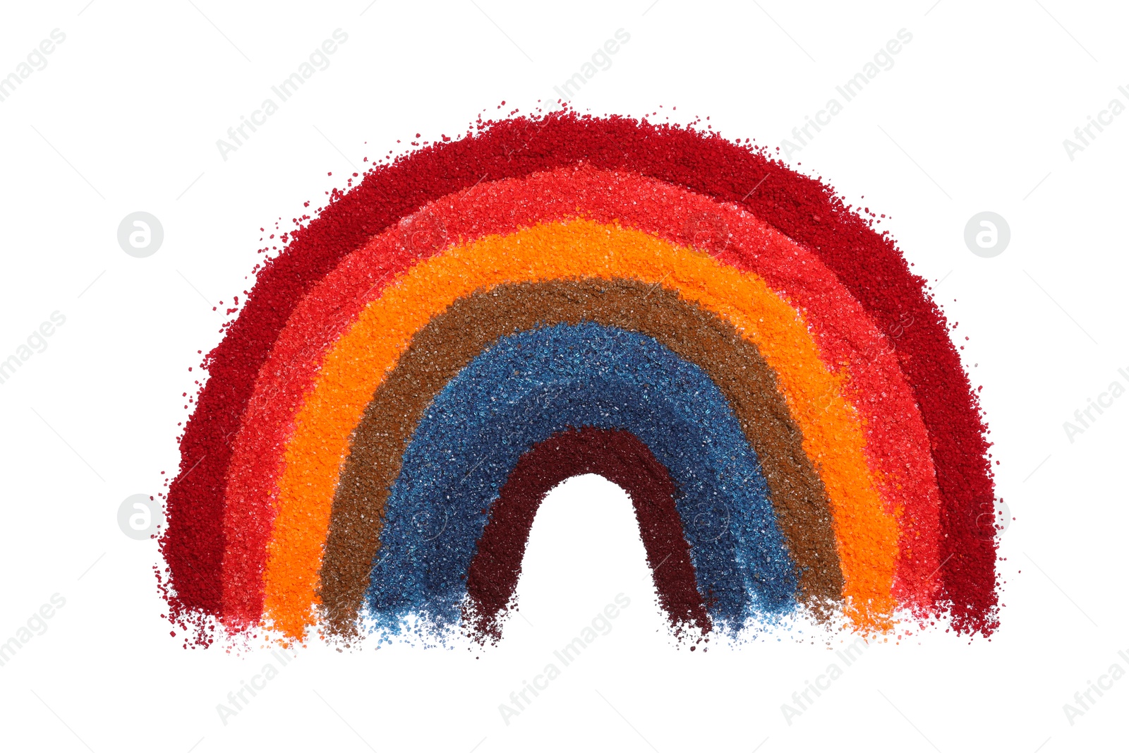 Photo of Rainbow made of different food coloring on white background, top view