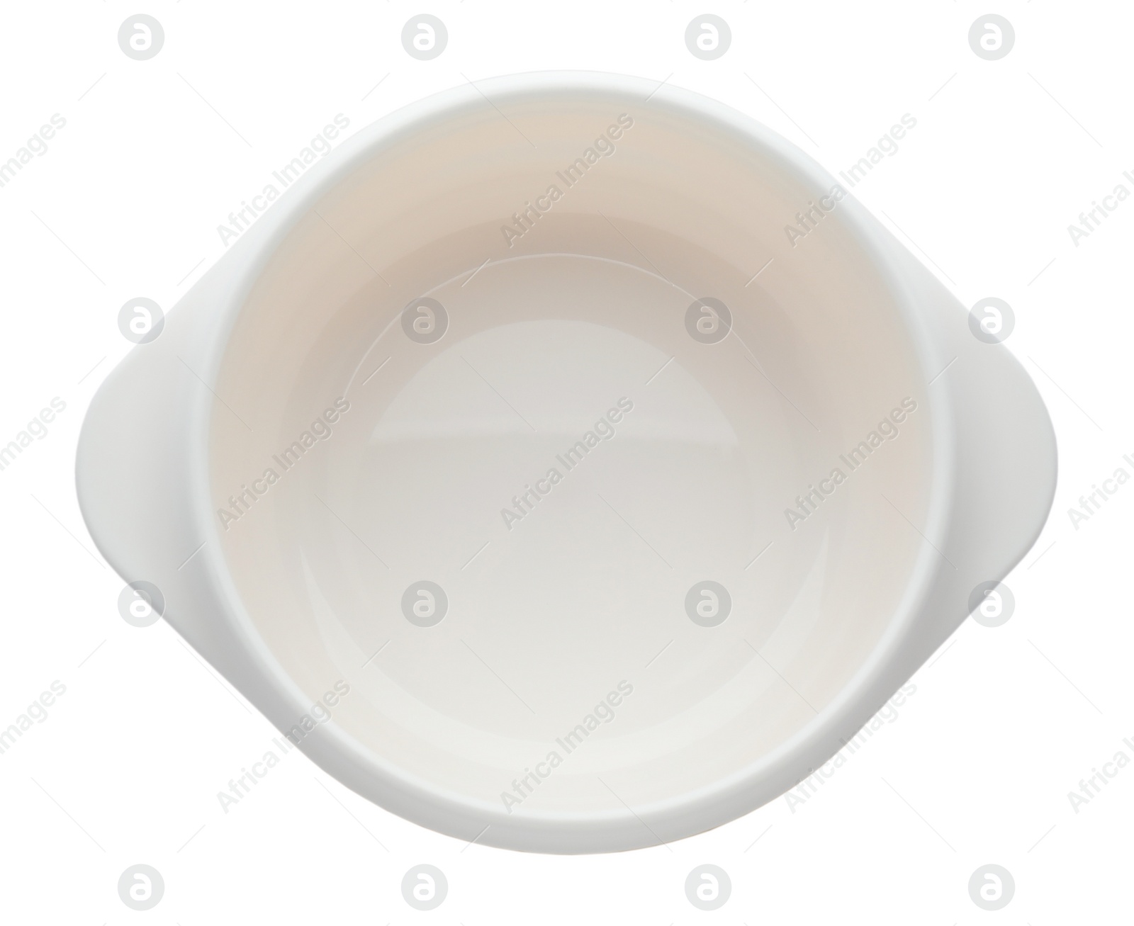 Photo of Plastic bowl isolated on white, top view. Serving baby food