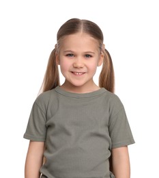 Photo of Portrait of little girl on white background