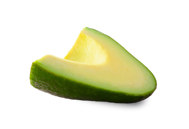 Photo of Slice of ripe avocado isolated on white