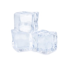 Crystal clear ice cubes isolated on white