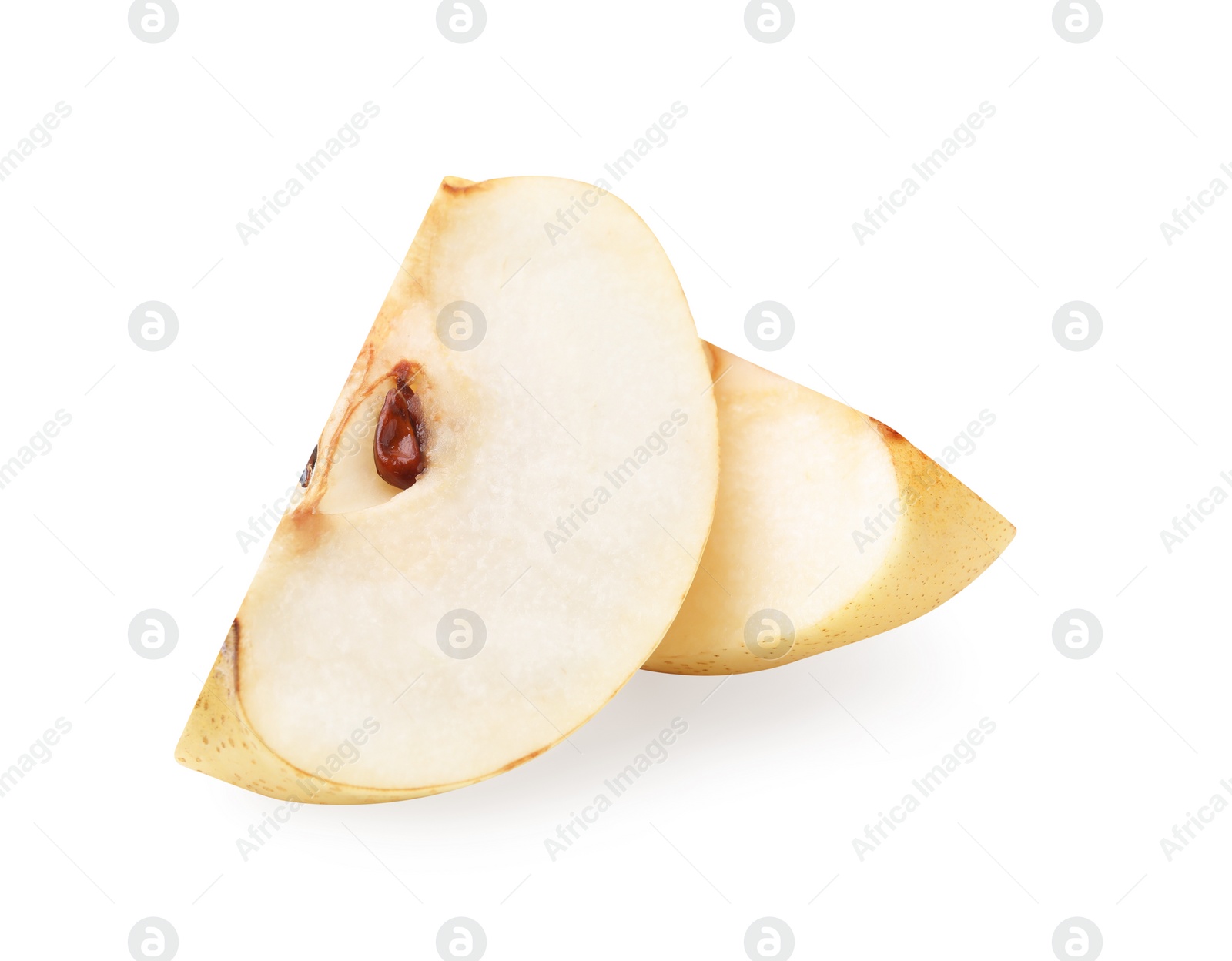 Photo of Slices of fresh apple pear isolated on white