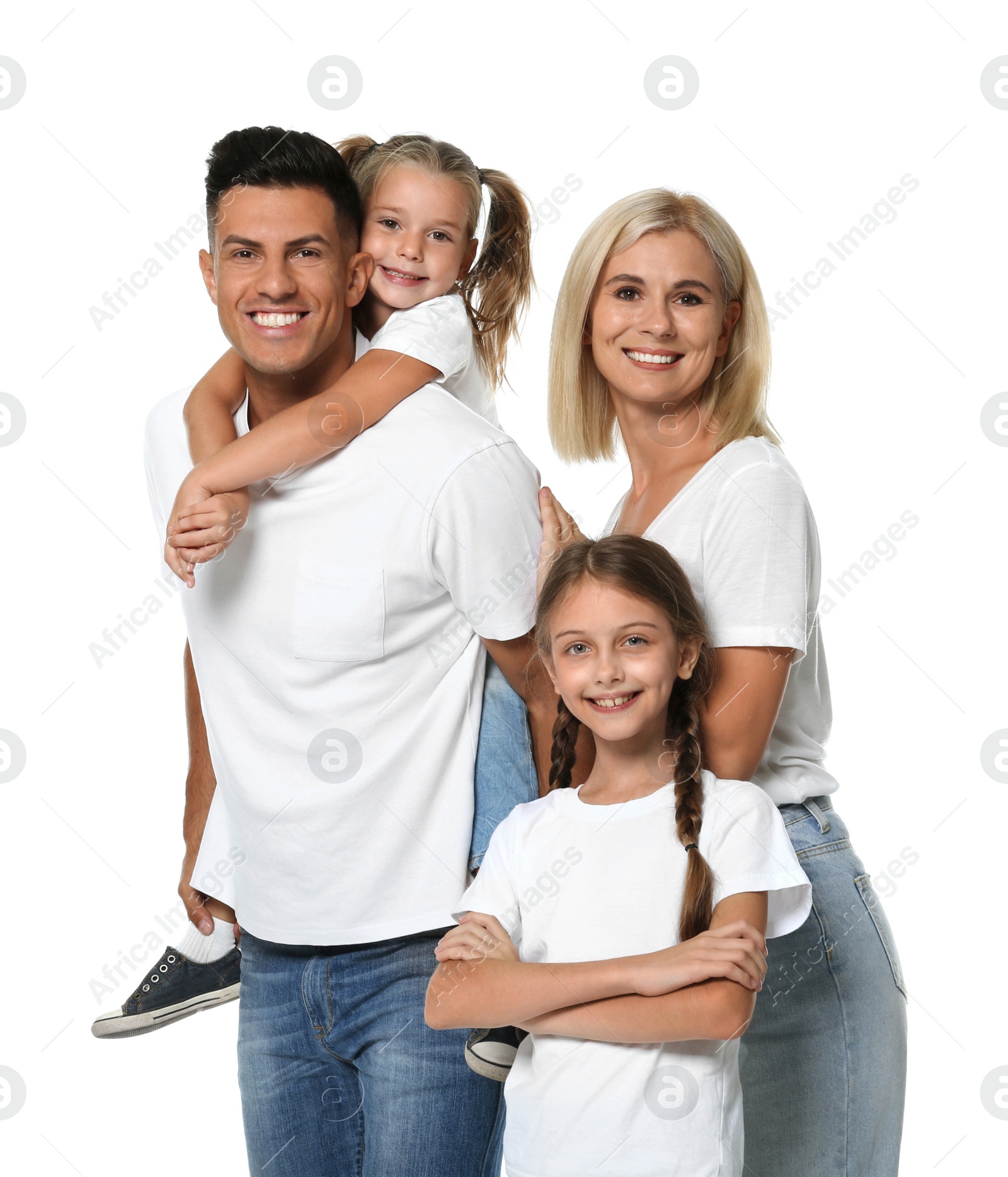 Photo of Portrait of happy family on white background