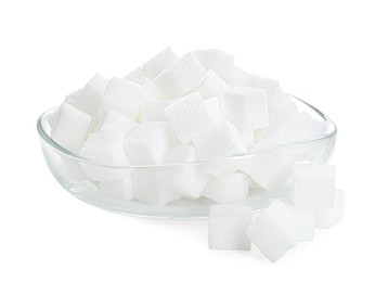 Sugar cubes in bowl isolated on white