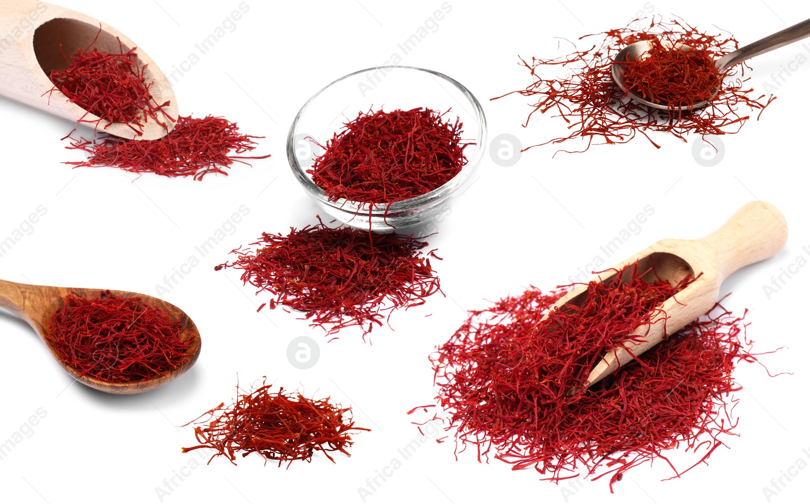 Image of Dried red saffron isolated on white, set