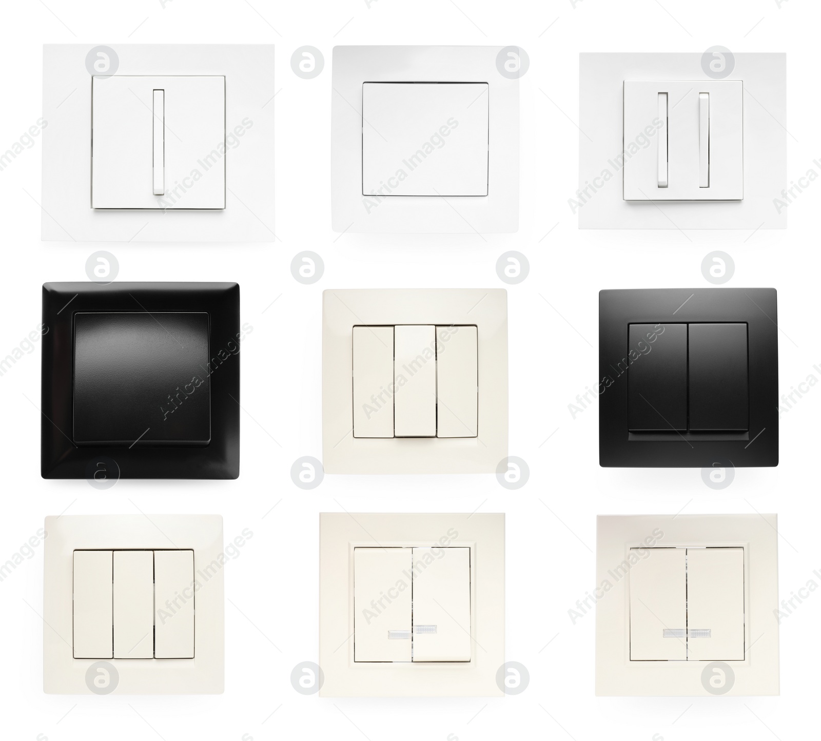 Image of Set with different light switches on white background