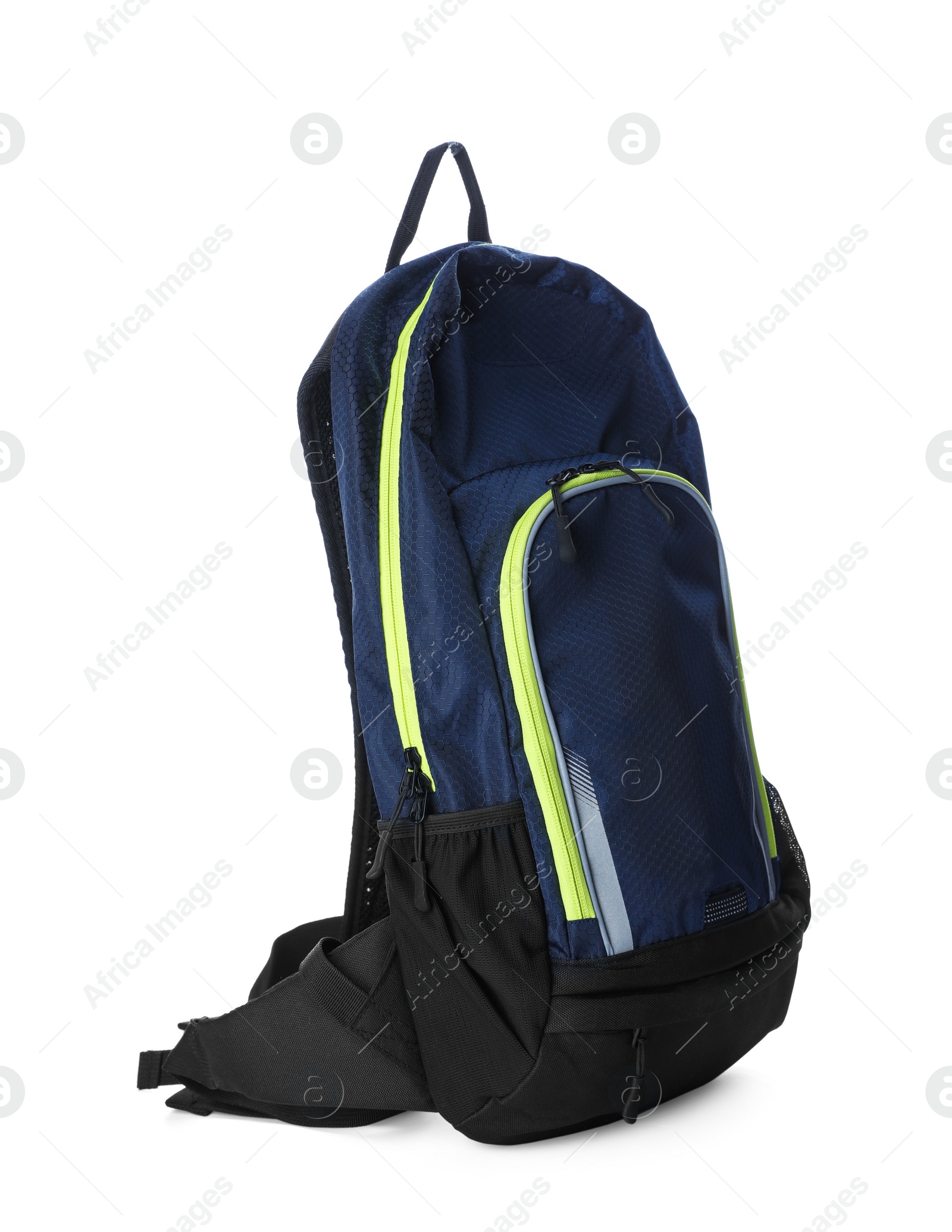 Photo of Stylish new black backpack isolated on white