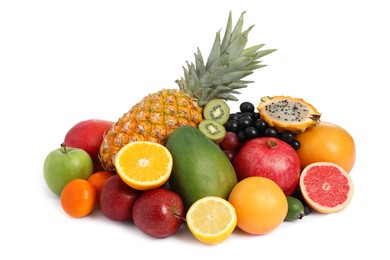 Many different fresh fruits isolated on white