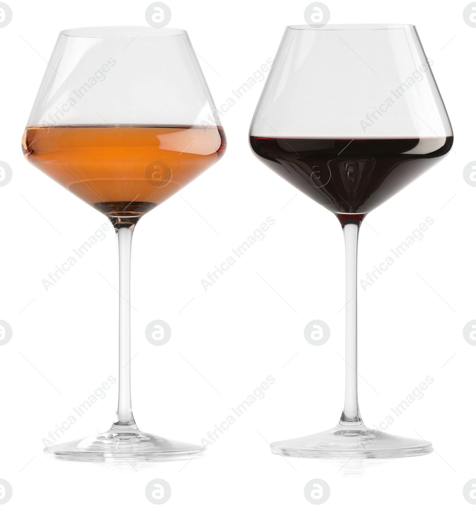 Image of Glasses of rose and red wine isolated on white