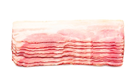 Photo of Raw bacon on white background