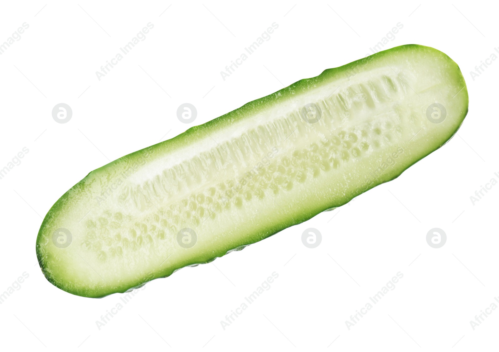 Photo of Half of fresh ripe cucumber on white background