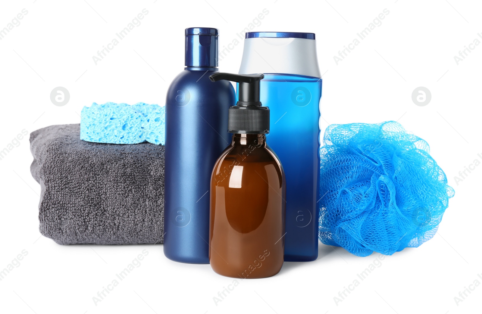 Photo of Set with men's personal hygiene products on white background