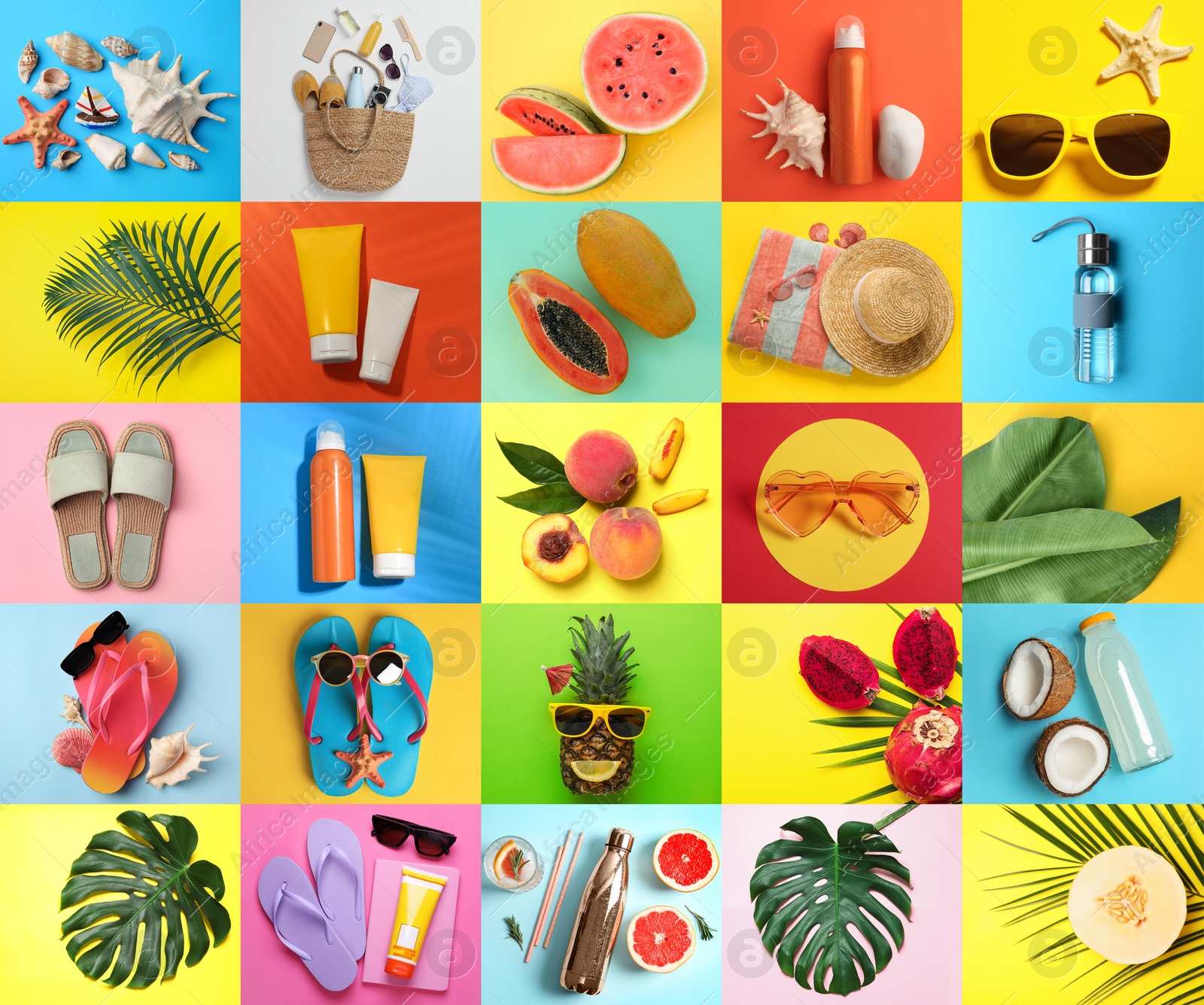 Image of Bright collage with beach accessories and other summer stuff