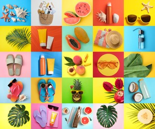 Bright collage with beach accessories and other summer stuff