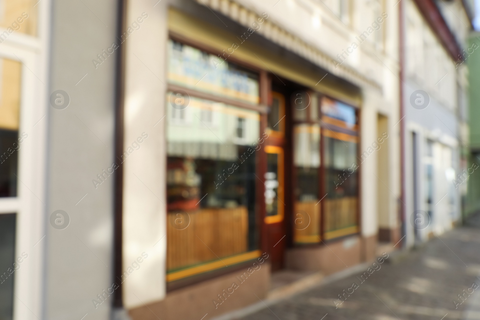 Photo of Blurred view of store exterior. Bokeh effect