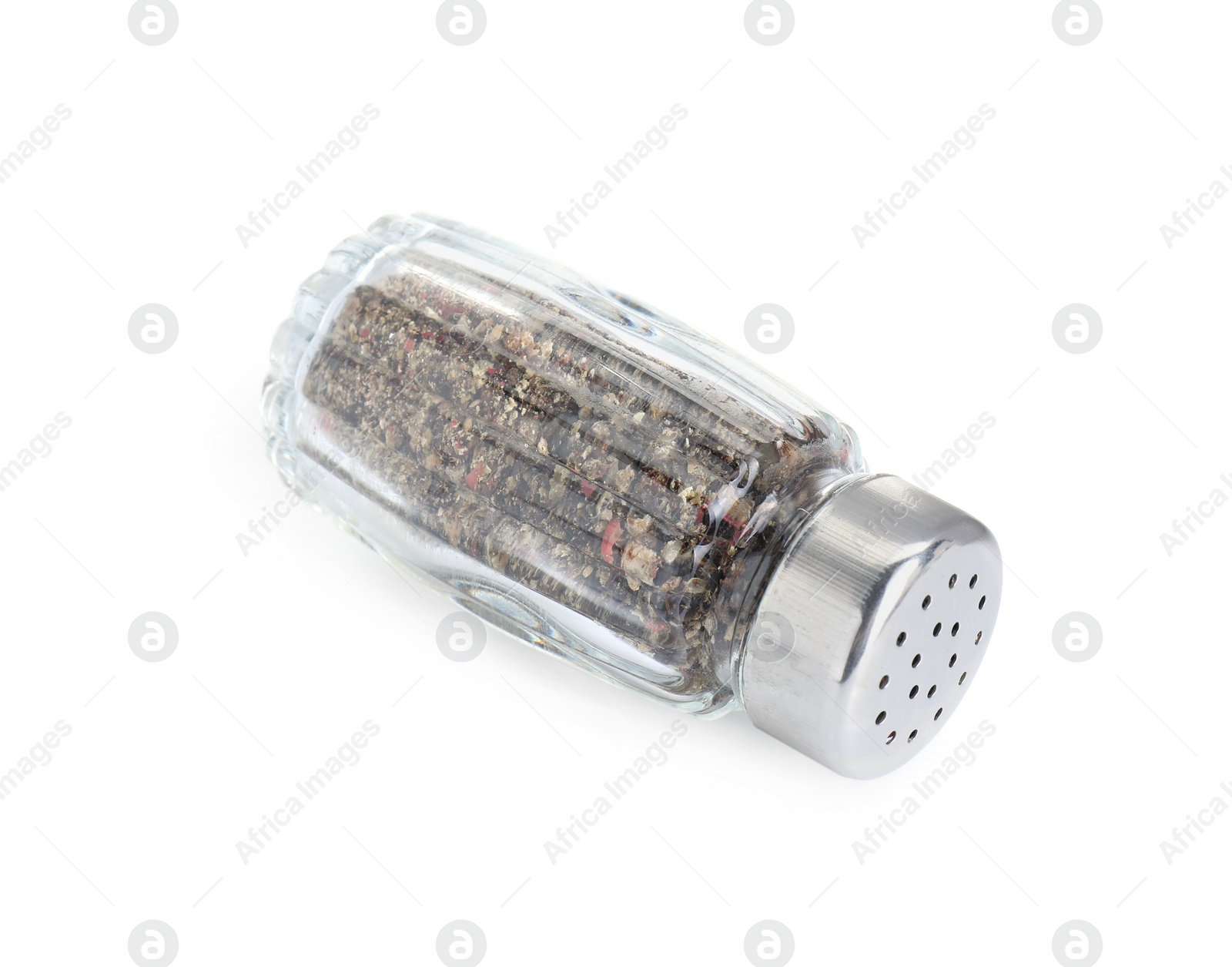 Photo of One glass pepper shaker isolated on white