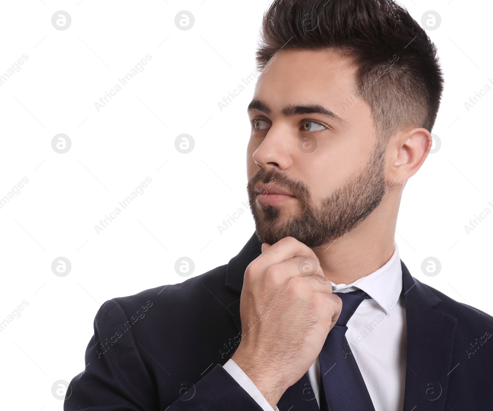 Photo of Portrait of young businessman on white background