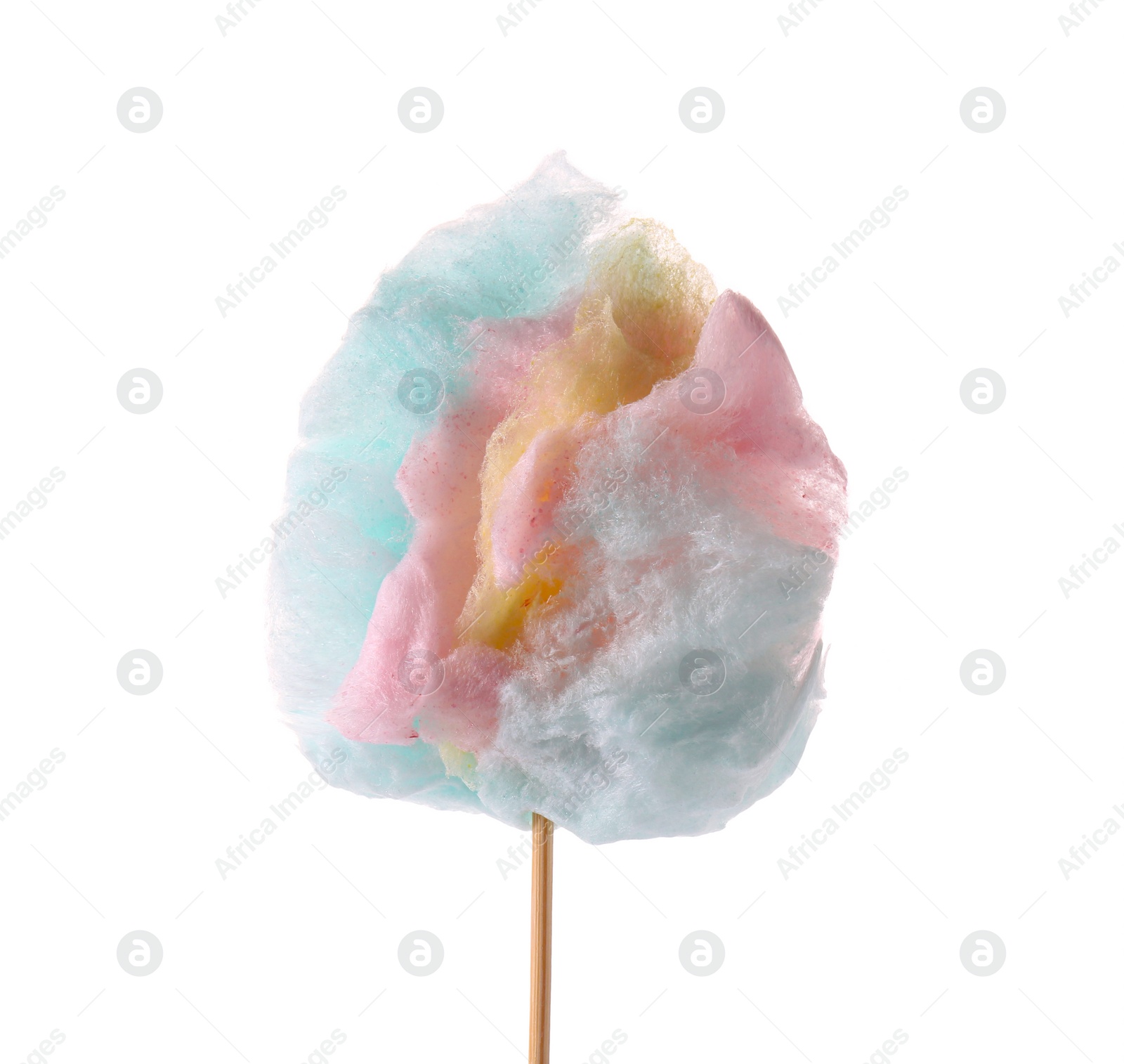 Photo of Stick with colorful cotton candy isolated on white