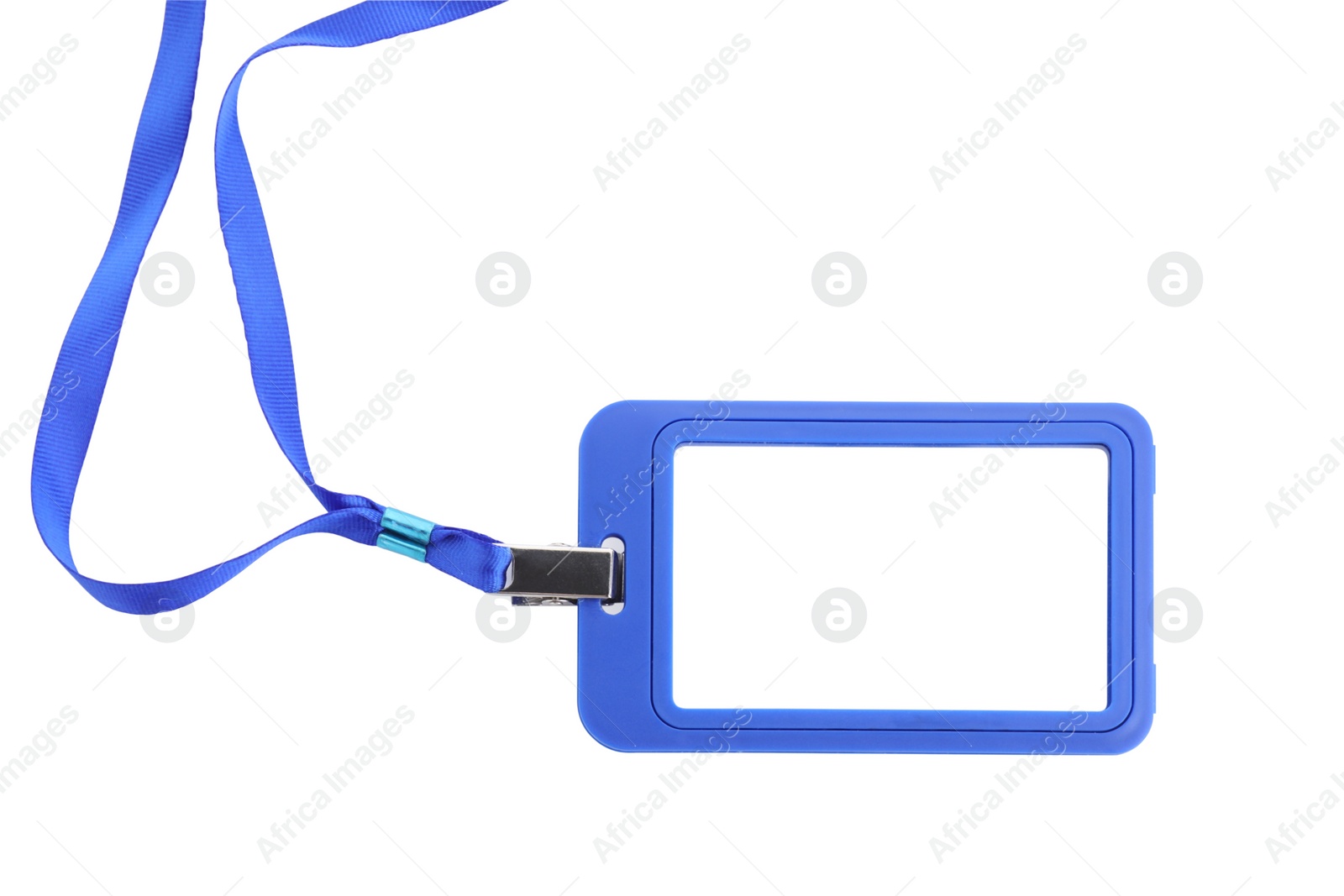 Photo of Blue badge isolated on white, top view