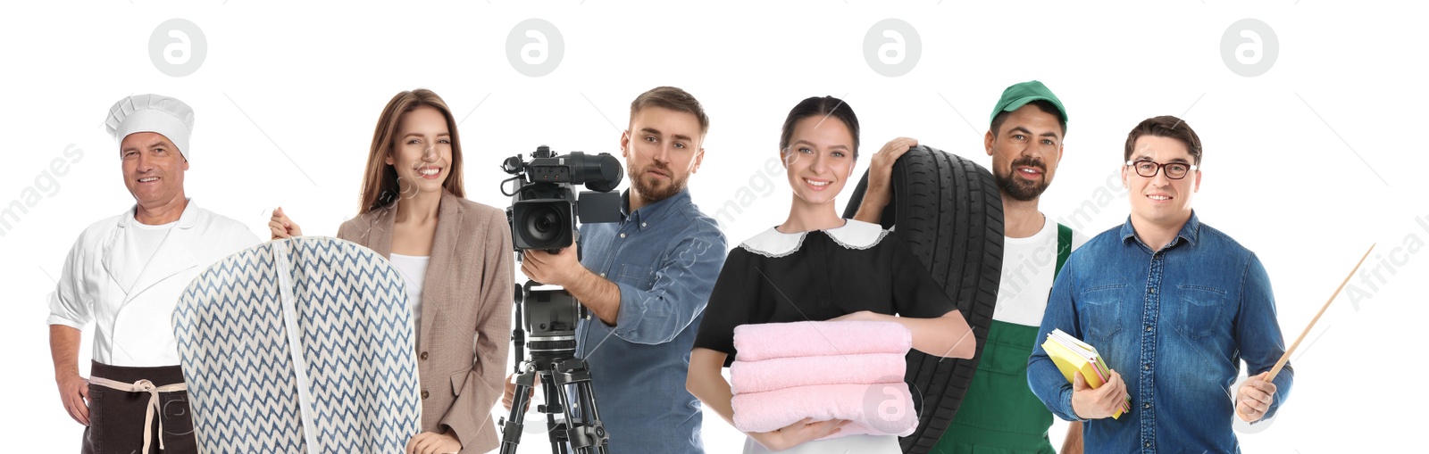 Image of Career choice. People of different professions on white background, banner design