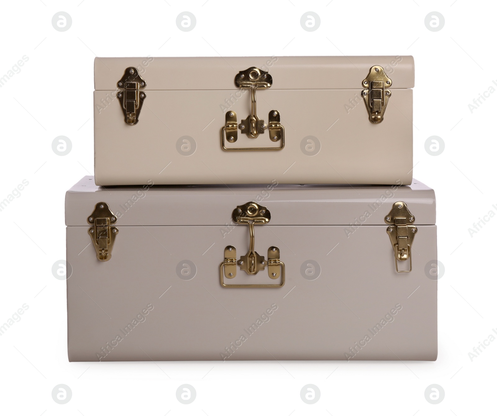 Photo of Two stylish storage trunks isolated on white