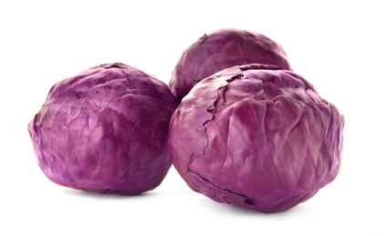 Photo of Whole ripe red cabbage on white background