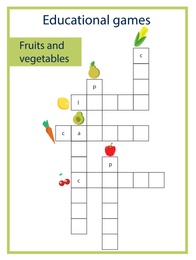 Illustration of Educational games for kids. Fruits and vegetables themed crossword, illustration