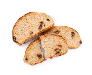 Sweet hard chuck crackers with raisins on white background, top view