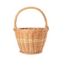 Photo of Wicker basket with handle isolated on white