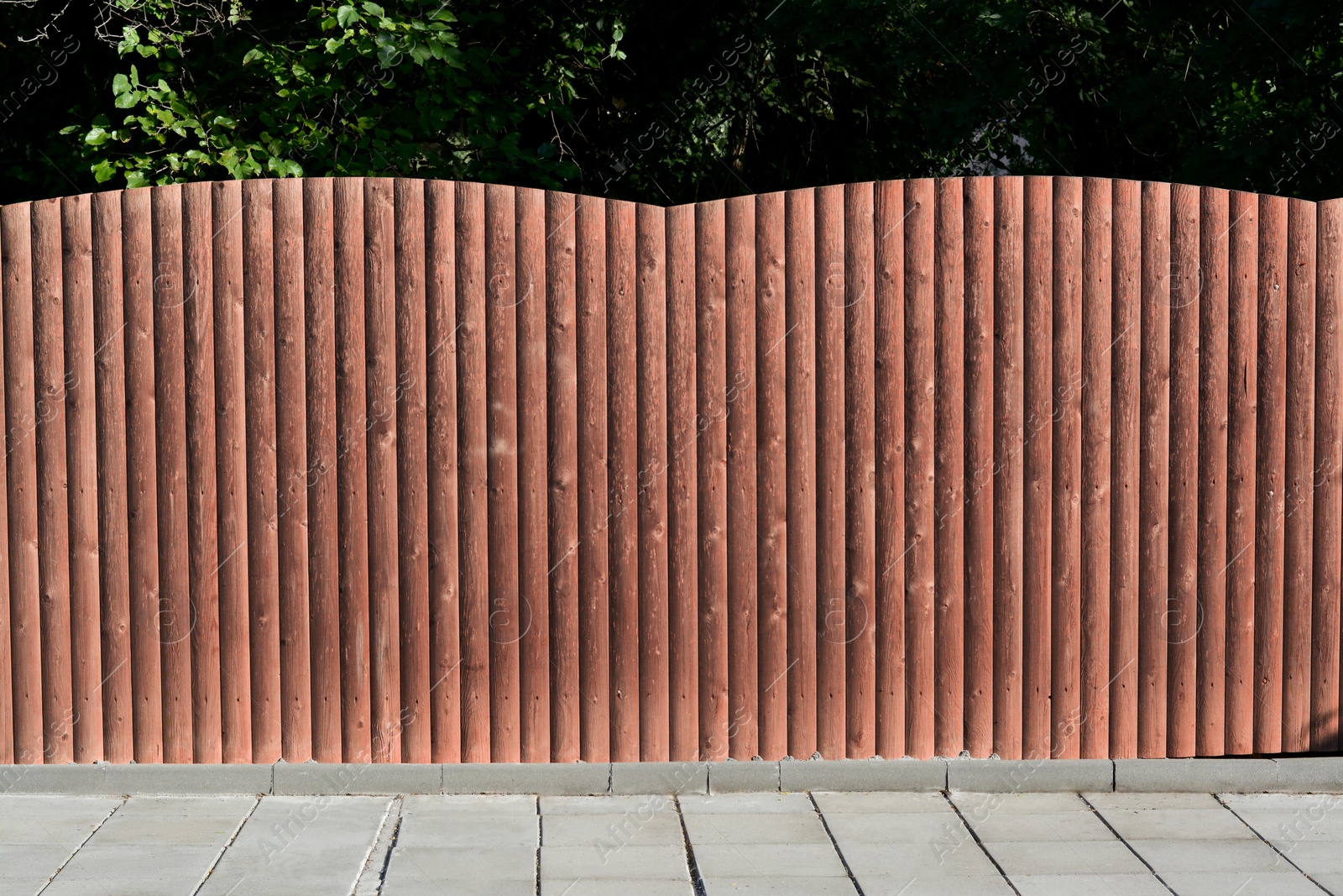 Photo of Wooden fence near trees on sunny day outdoors