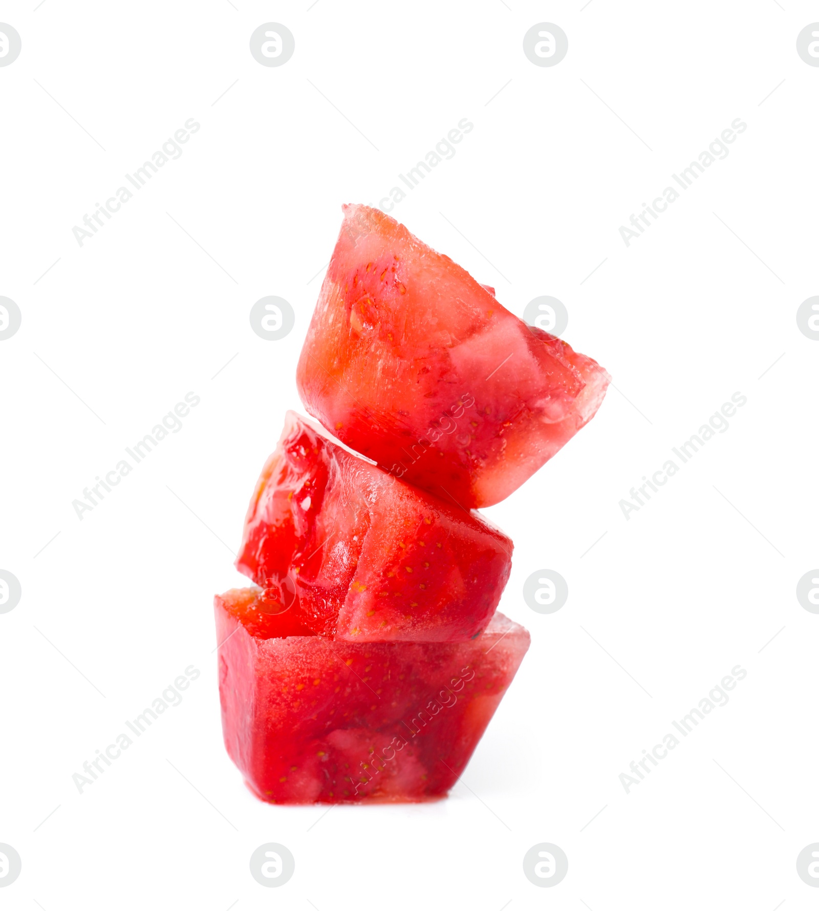 Photo of Ice cubes with strawberries on white background