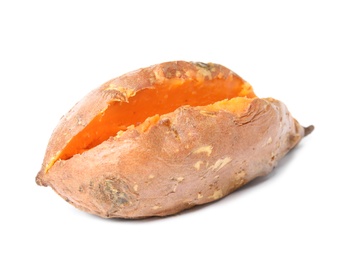 Delicious baked sweet potato on white background