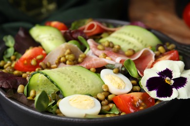 Photo of Bowl of salad with mung beans, closeup view