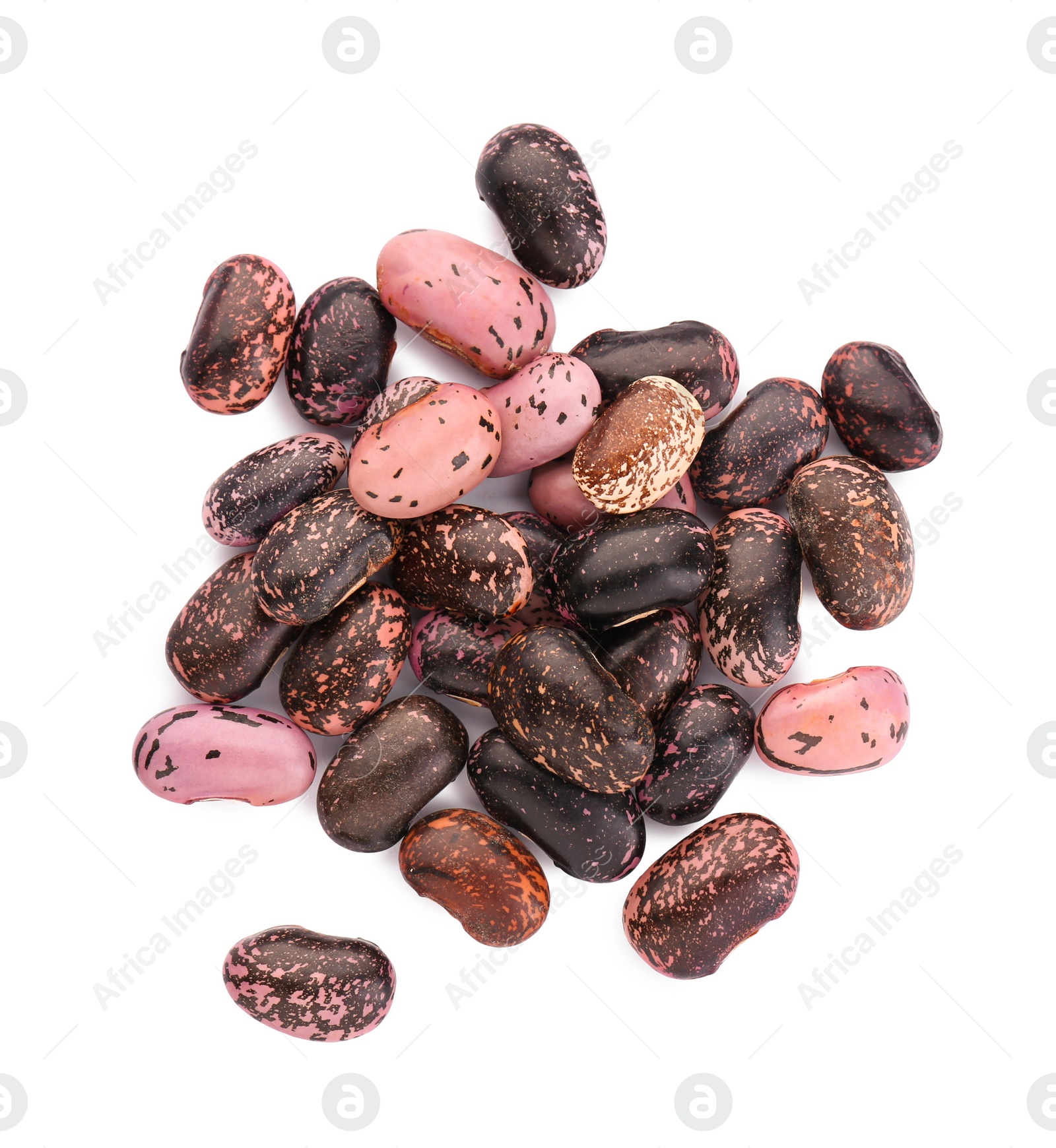 Photo of Pile of dry kidney beans on white background, top view