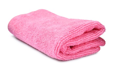 Clean pink microfiber cloth isolated on white