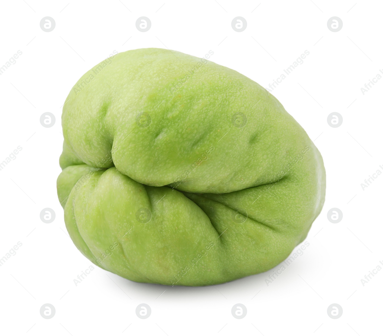 Photo of One fresh green chayote isolated on white