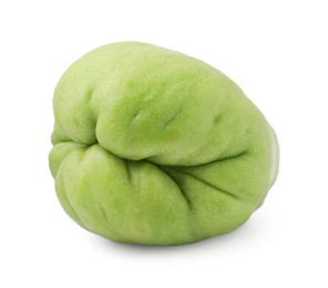 One fresh green chayote isolated on white