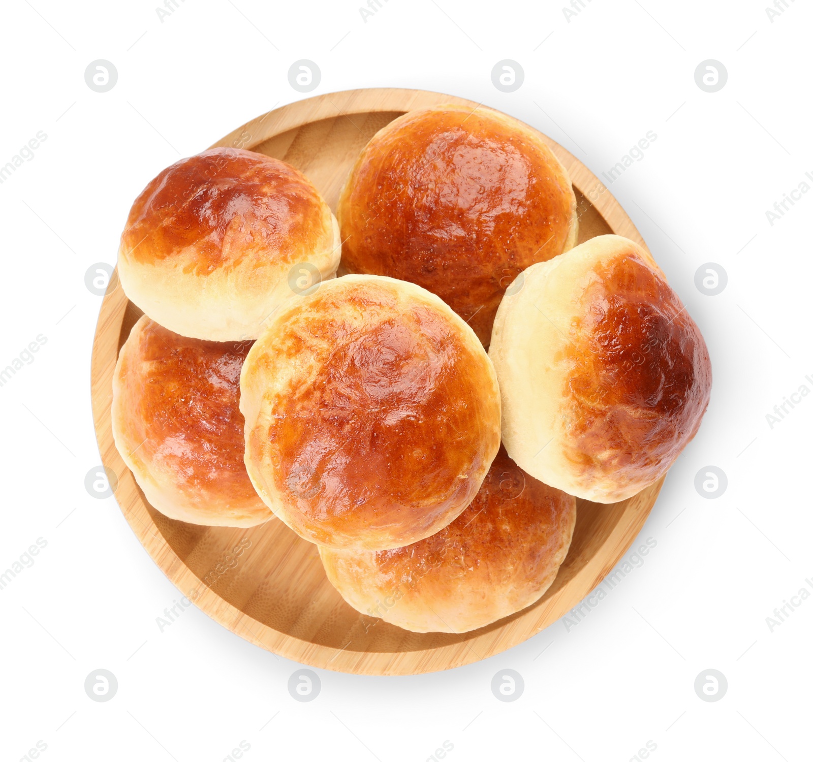 Photo of Tasty scones prepared on soda water isolated on white, top view