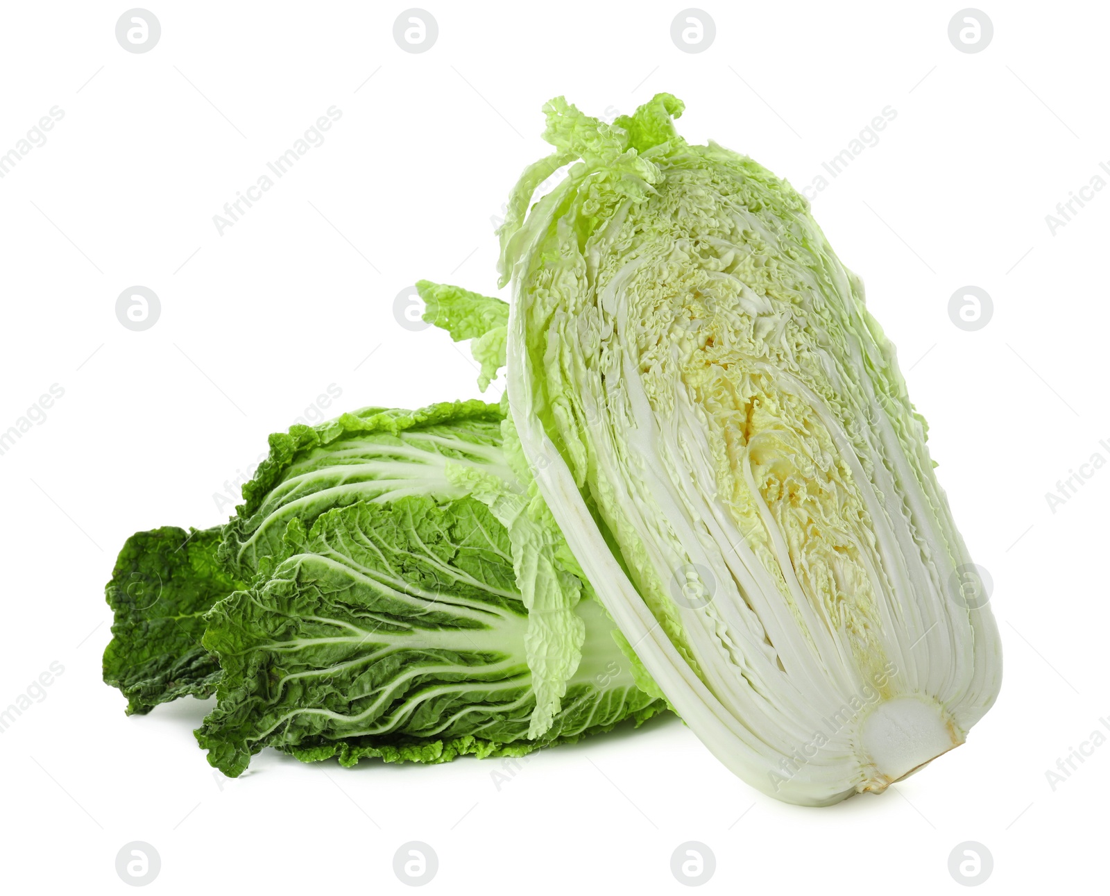 Photo of Fresh ripe Chinese cabbages on white background