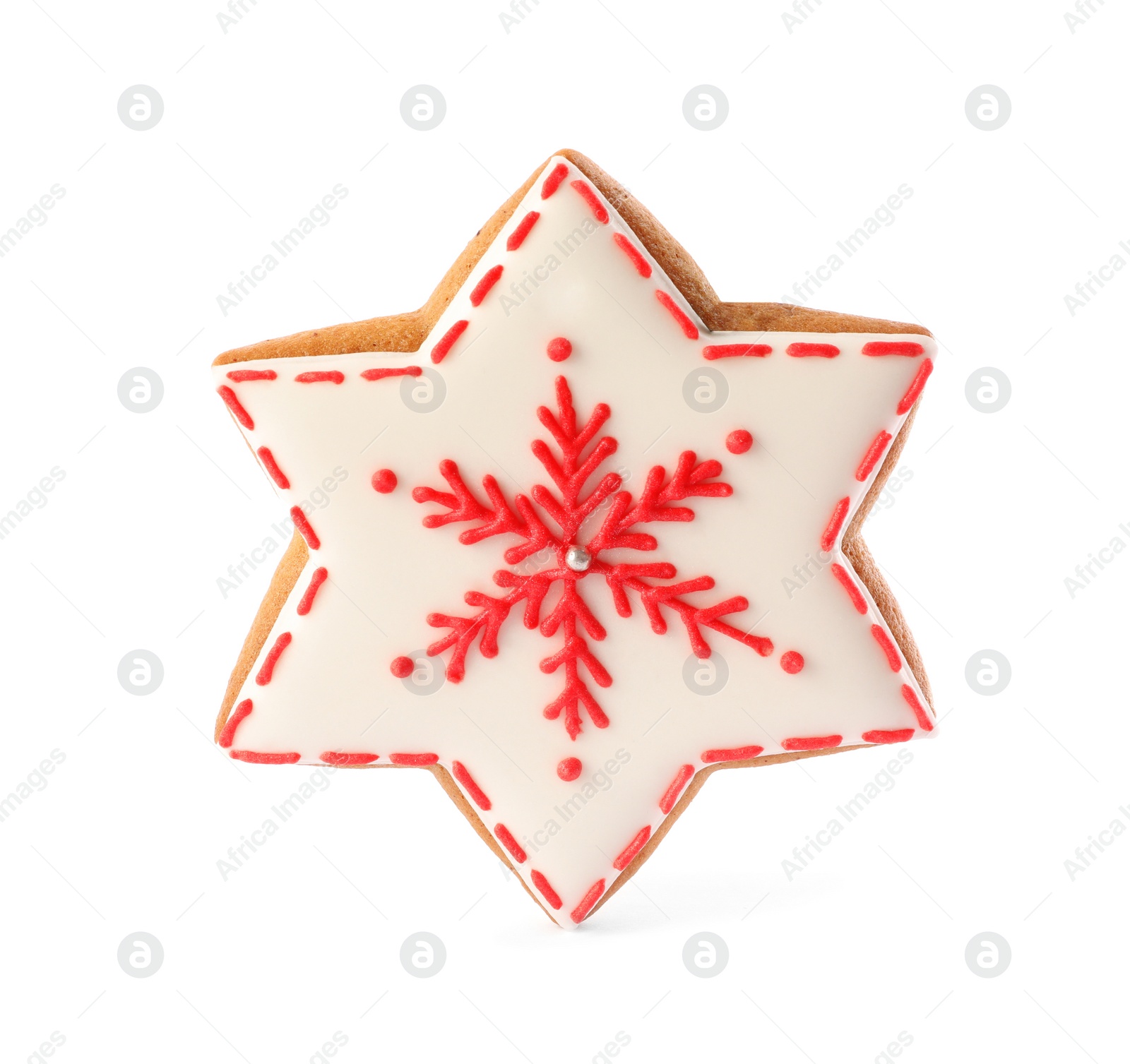 Photo of Snowflake shaped Christmas cookie isolated on white