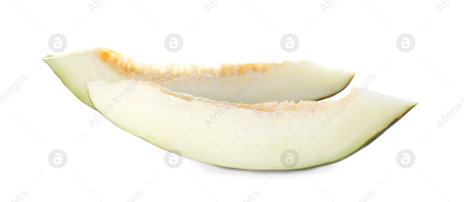 Photo of Sliced sweet fresh melon isolated on white