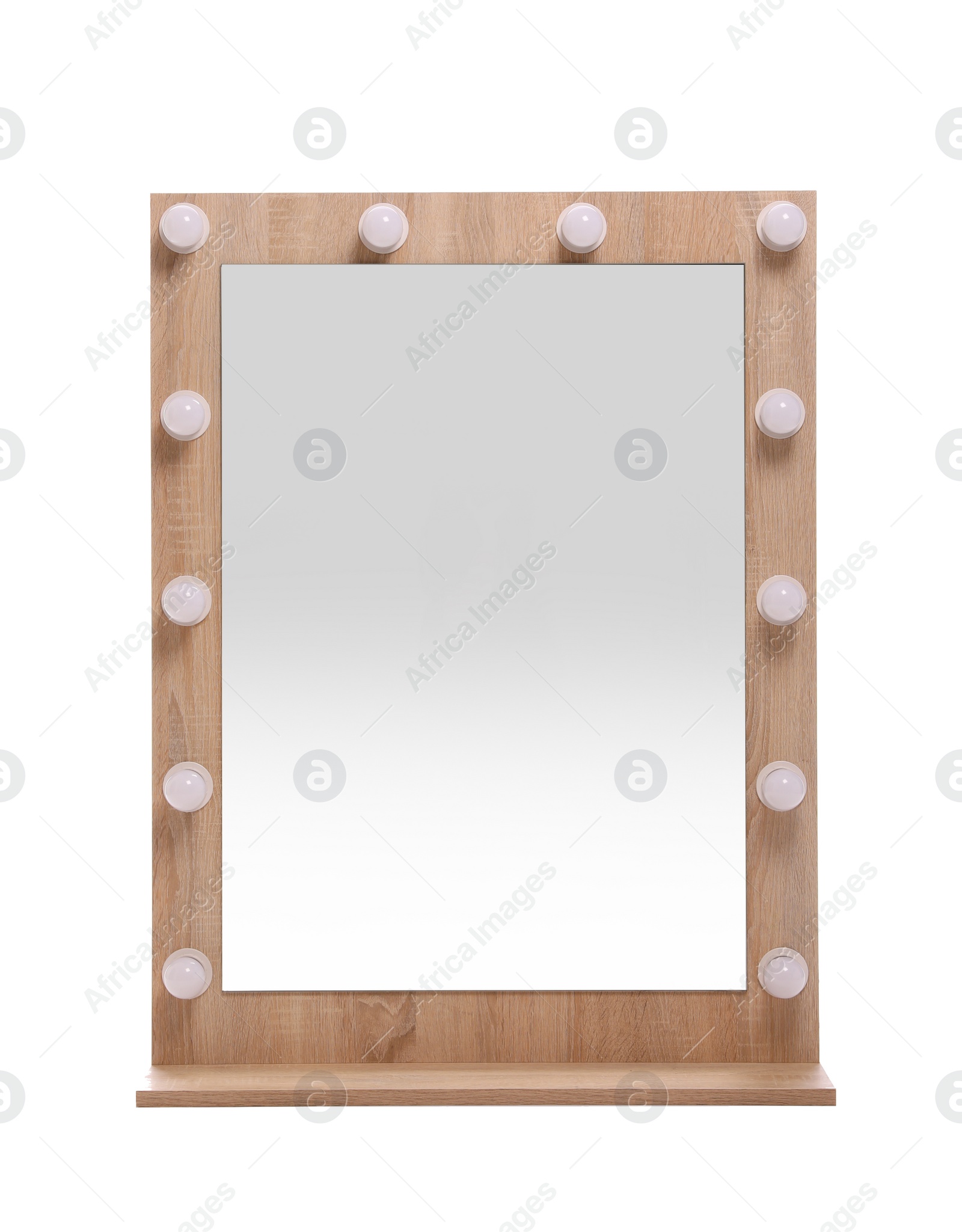 Photo of Beautiful mirror with light bulbs isolated on white