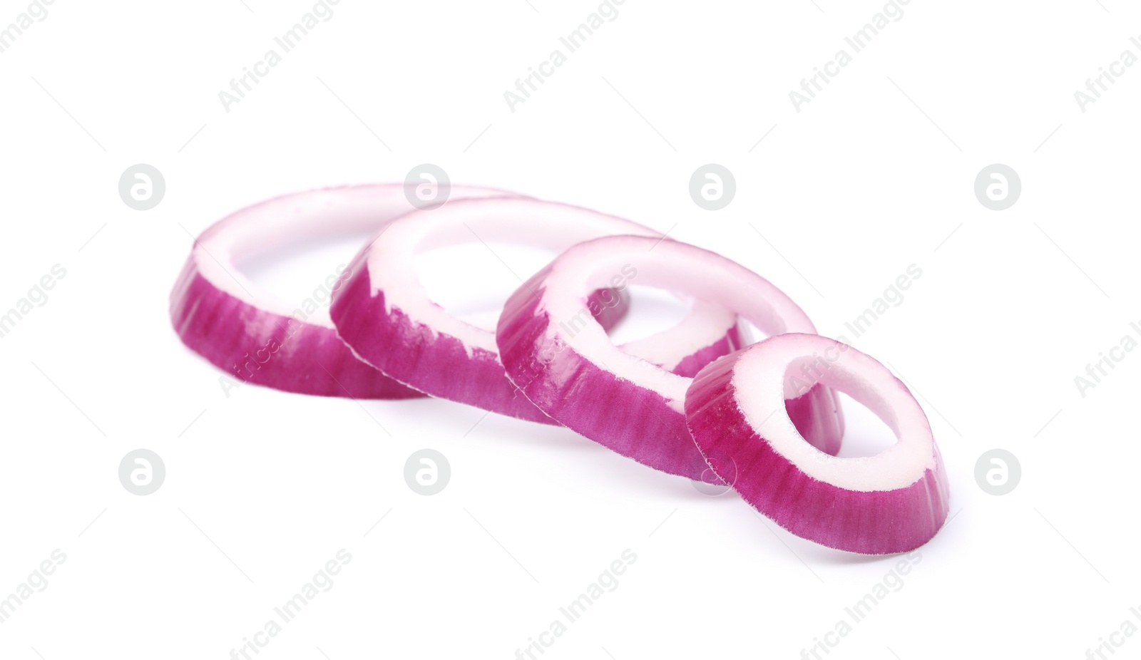 Fresh rings of red onion isolated on white Photo of Fresh rings of red onion isolated on white