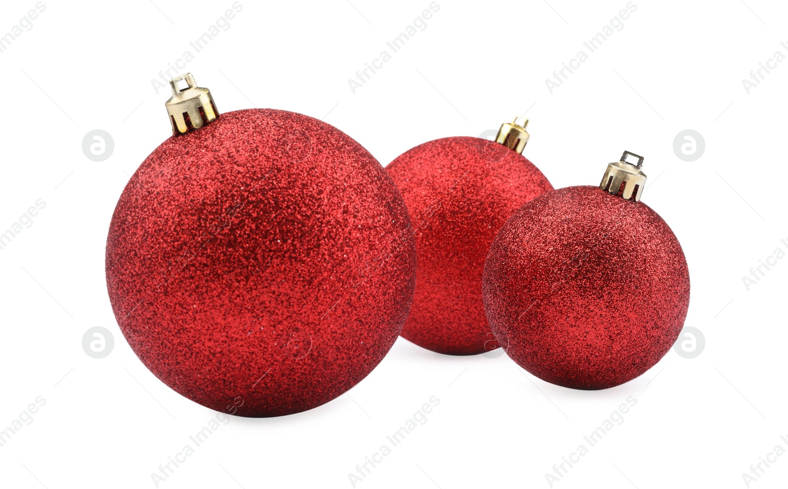 Photo of Beautiful red Christmas balls isolated on white