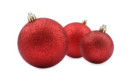 Beautiful red Christmas balls isolated on white