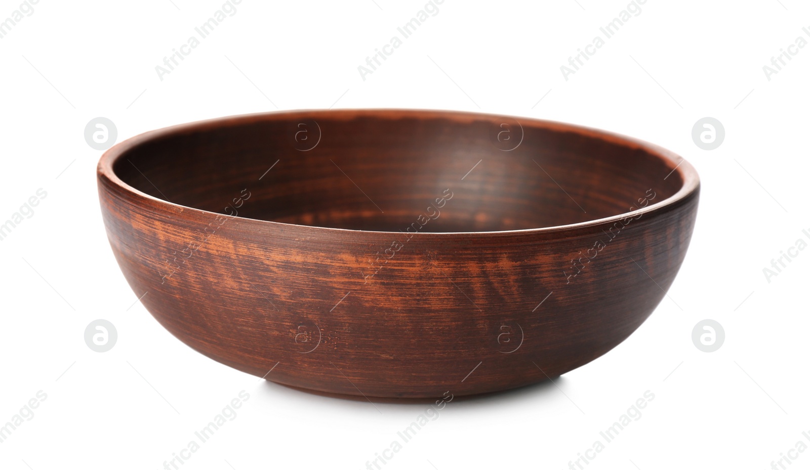 Photo of Stylish brown clay bowl isolated on white