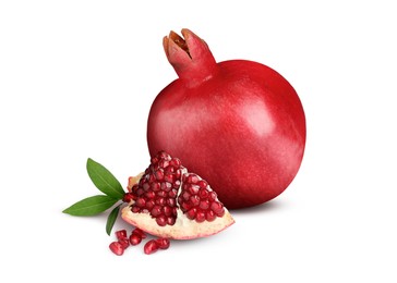 Image of Fresh ripe juicy pomegranates on white background