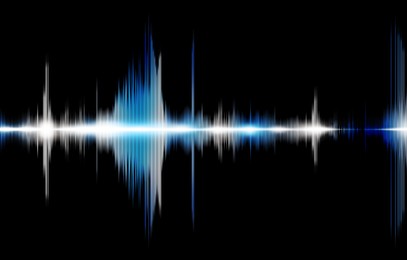 Image of Illustration of dynamic sound wave on black background